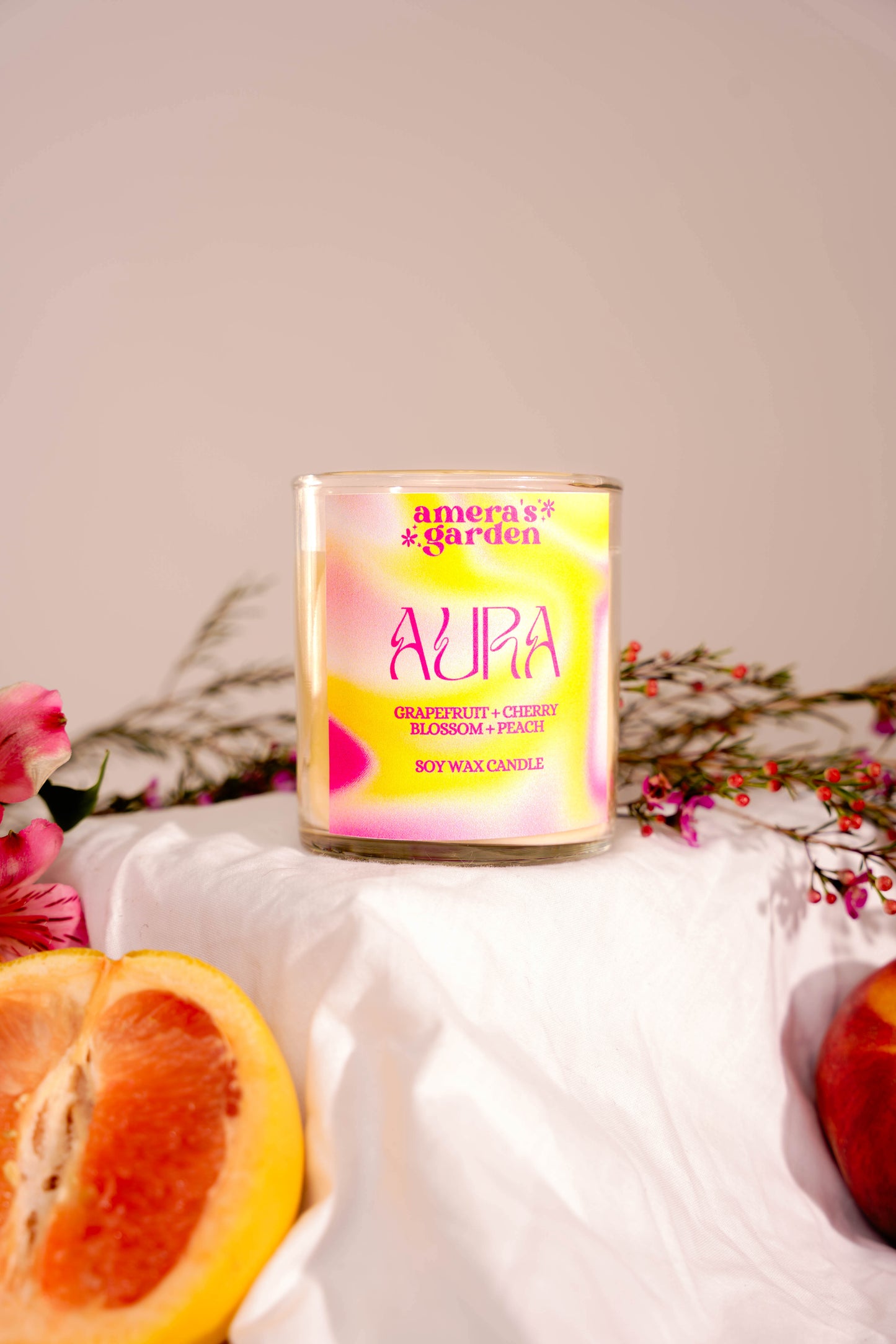 Aura Candle | Peach + Teakwood